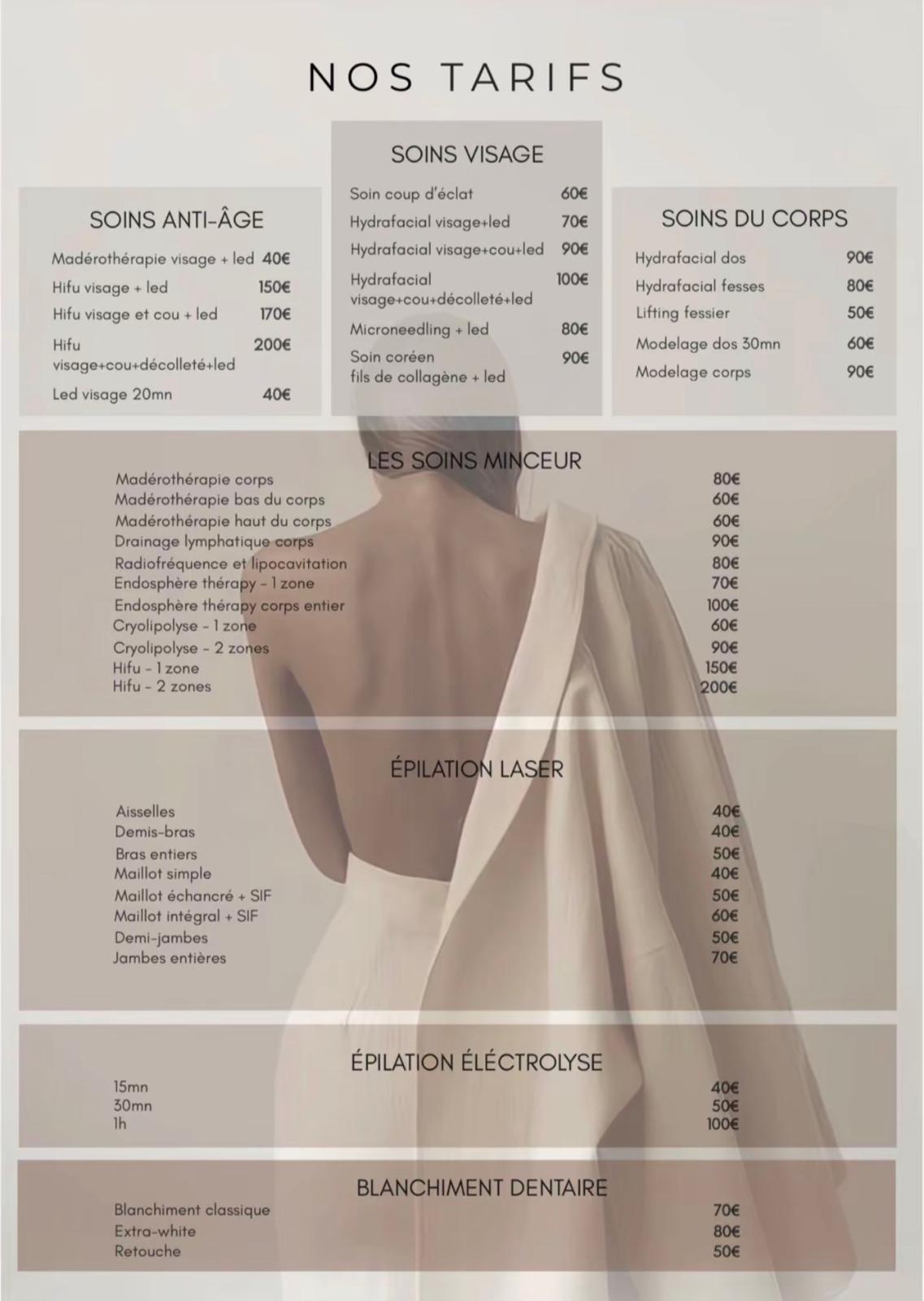 Tarifs Body H Center Paris soins visage minceur laser